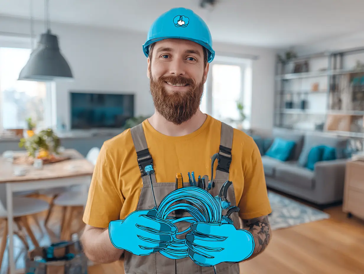 Elektriker arbejder koncentreret med ledningsinstallation i moderne hjem.