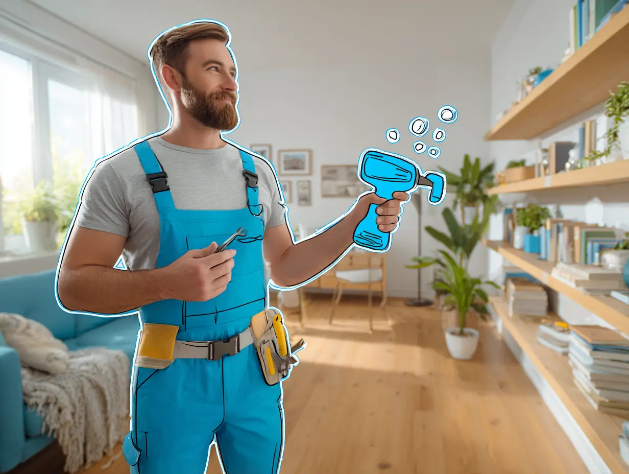 Tømrer arbejder koncentreret med træværk i værksted.