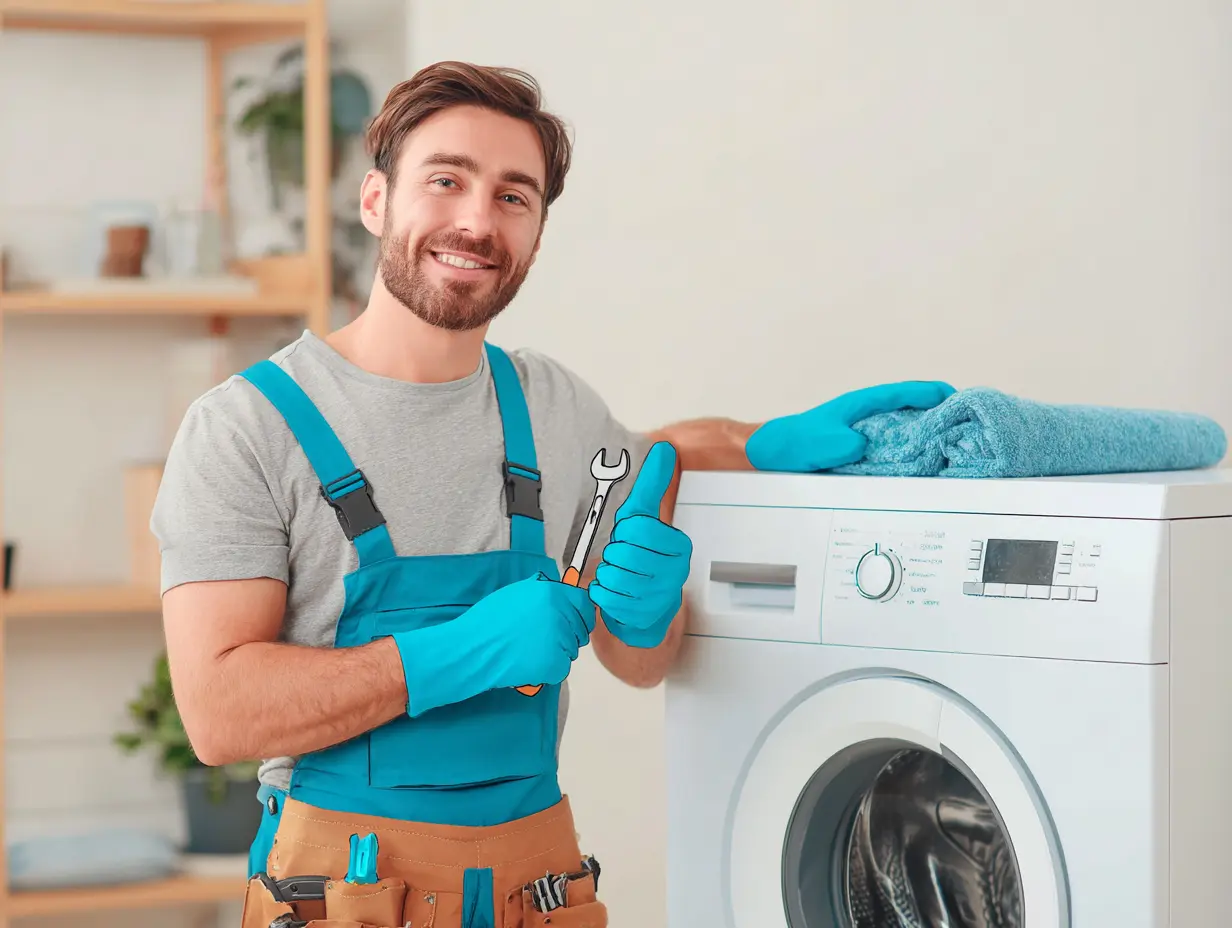 Professionel tekniker monterer og reparerer hårde hvidevarer i hjemmet.