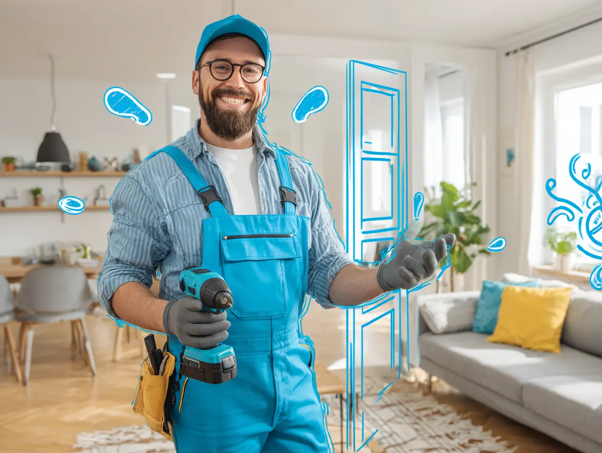 Person opsætter skillevæg i moderne kontormiljø.