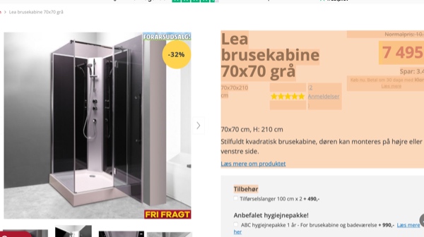 Installere ny brusekabine