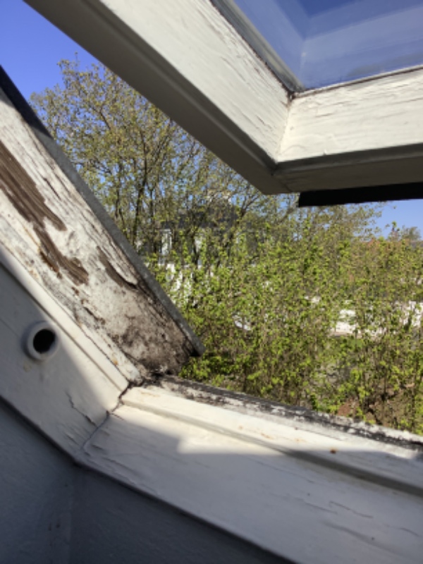 Malet inddækning over 3 kviste og istandsat og malet ældre veluxvindue