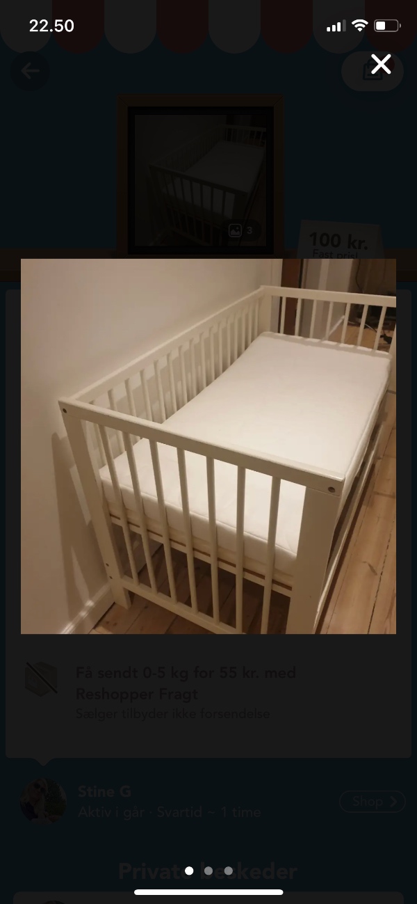 Afhentning af tremmeseng