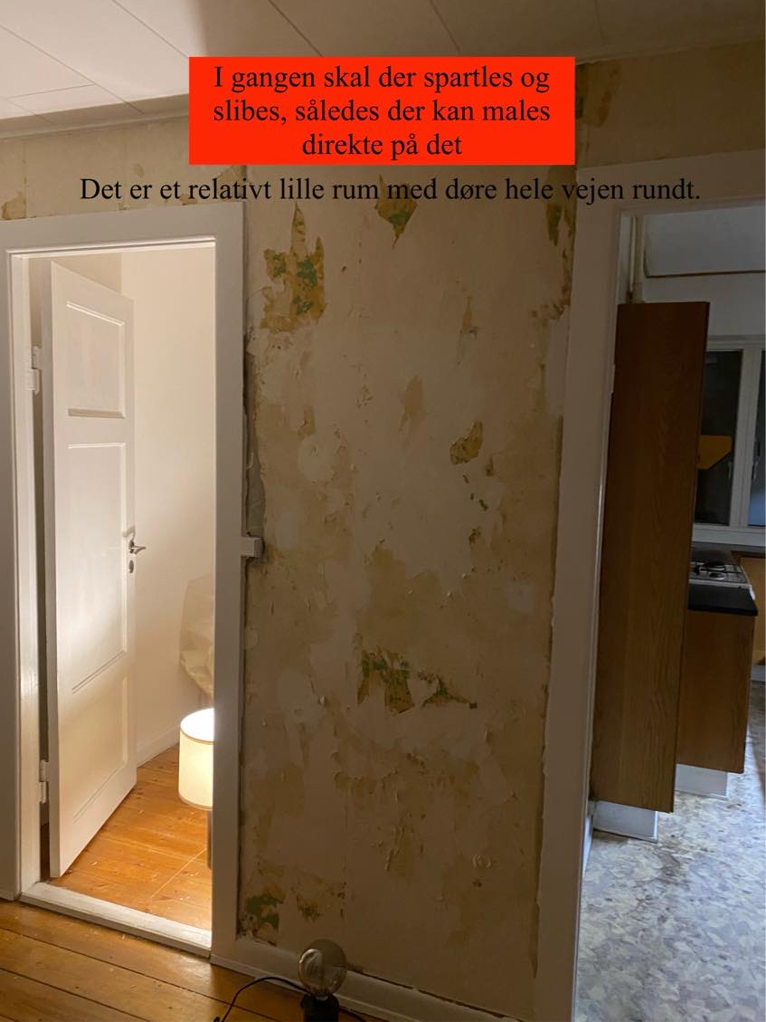 Spartel af vægge i 3 rum + loft i 1 rum