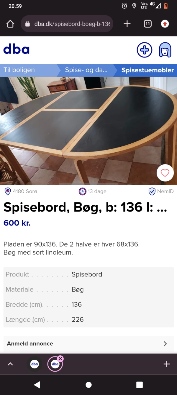 Hente spisebord i Sorø og køre til København