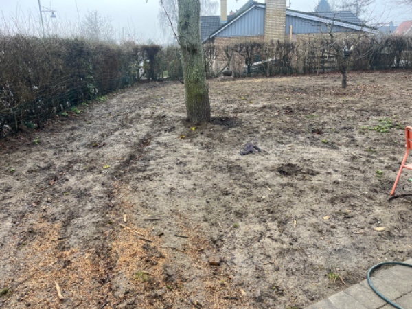 Planering og græssåning af have efter jordvarmegravning,  ca 330kvm