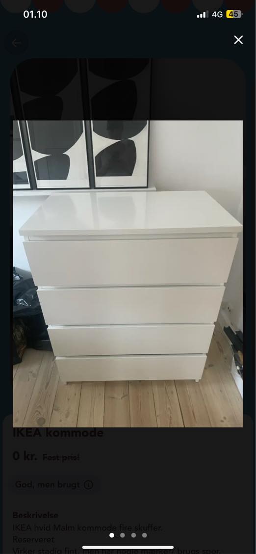 Nedbæring, transport og opbæring af kommode