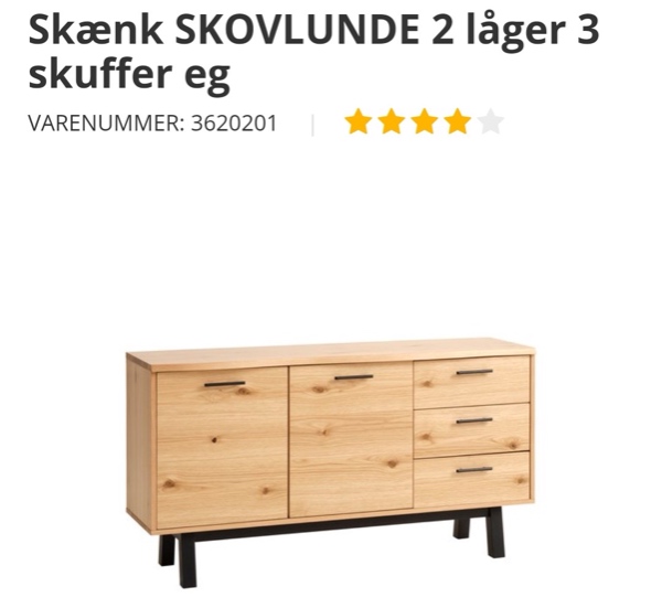 Samling af skænk og spisebord