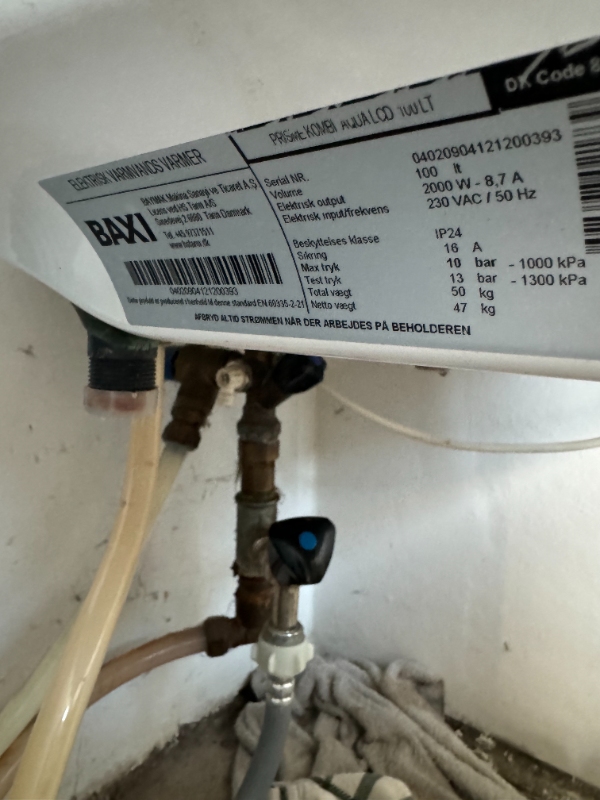 Udskiftning af el varmtvandsbeholder 100 L