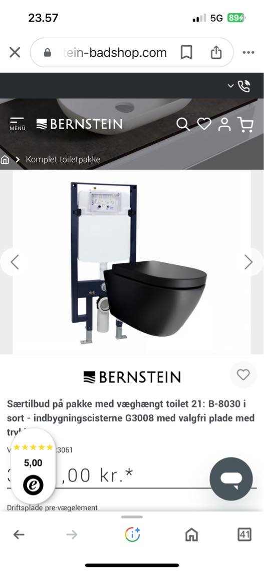 Skiftet et gulvstående toilet til et væghængt incl  ny cisterne