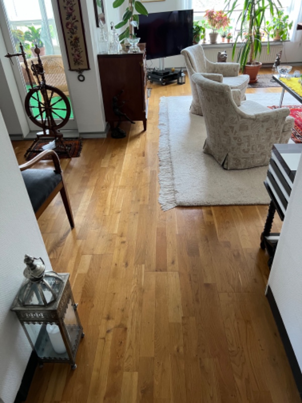 Støvsugning af tre værelser og vask af gulvene i køkken og badeværelse