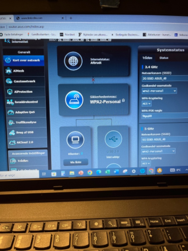 Opsætning af router efter nedbrud på fastnets fiberforbindelserne. Router er blevet nulstillet.