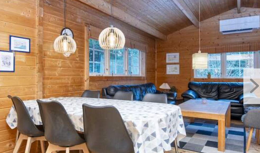 Male stue/køkkenalrum hvidt i træsommerhus
