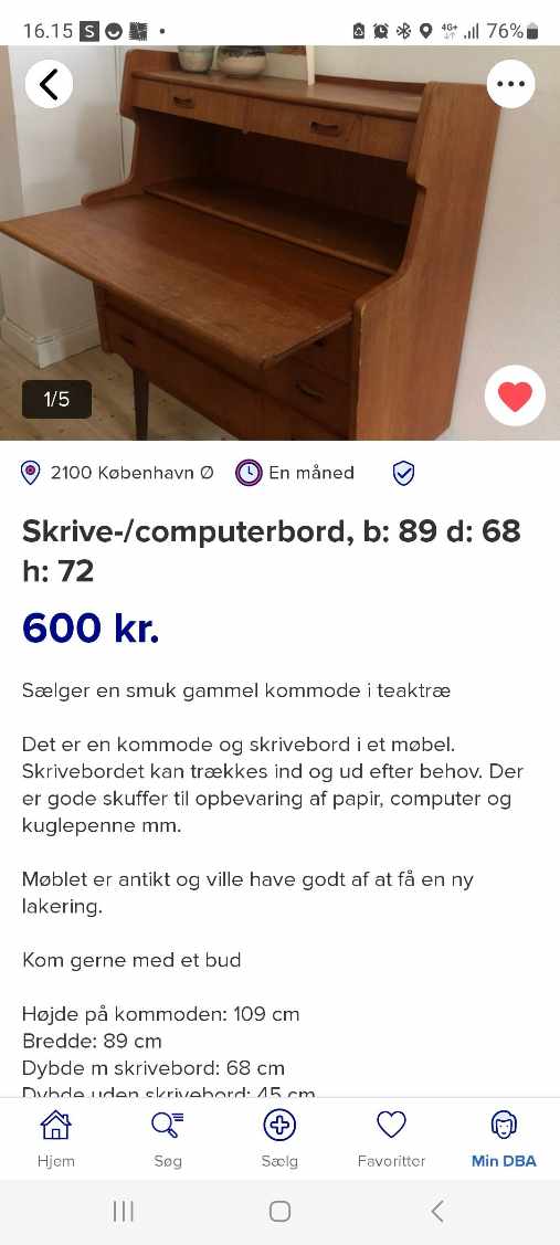 Jeg vil gerne have flyttet en kommode/skrivebord fra Østerbro til Sydhavnen