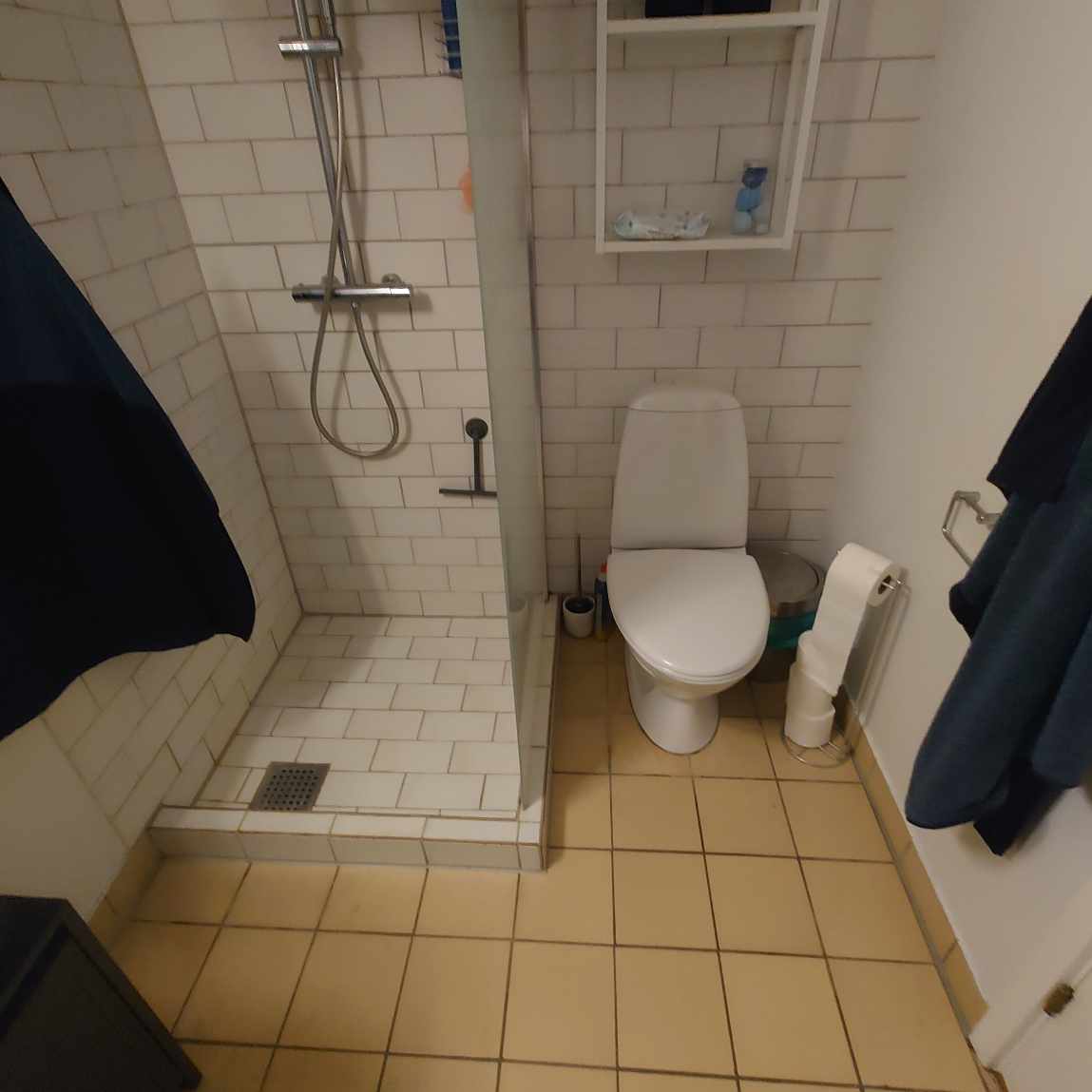 Afmontere toilet og bruser