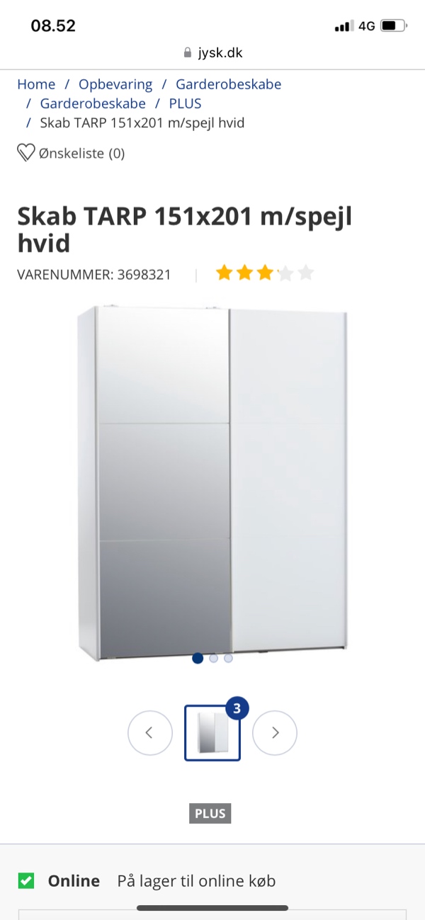 Samle Tarp garderobeskab fra Jysk