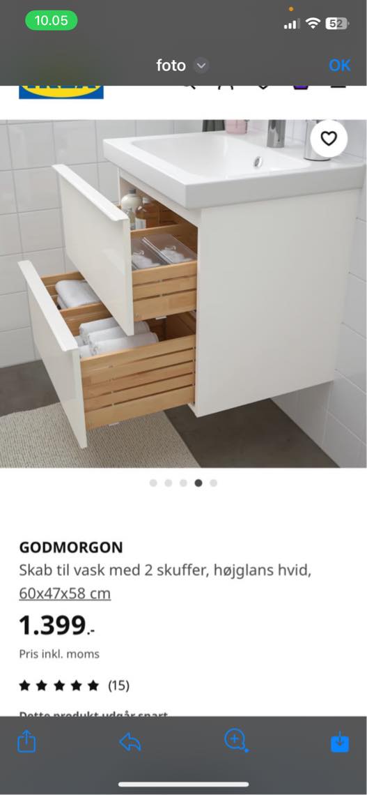 Skab til under vasken. Standard ikea skab til badeværelser.