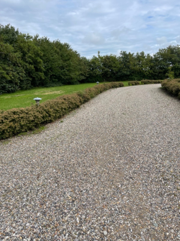 Renset ukruds i bede og lang indkørsel