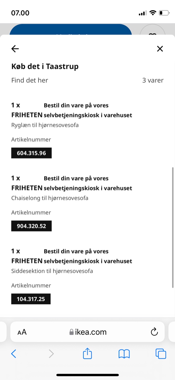 Levering af sofa fra Ikea