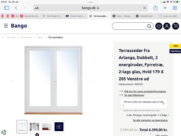 Jeg skal monteret en dobbelt terrassedør (167 x 205).  Mureren laver hullet nu på mandag den 31/7.