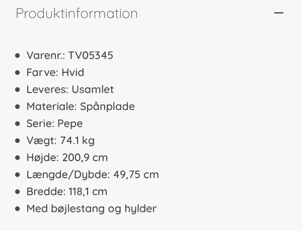 Samling af garderobeskab fra Unoliving (118 x 200 cm)