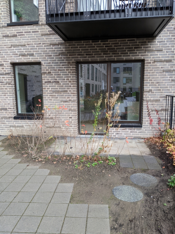 Opsat et lavt hegn med låge omkring min terasse