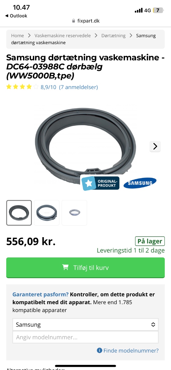 Udskiftning af dørbælg i vaskemaskine