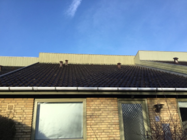 Reperet plankeværk (nye stolper) og dør i plankeværk,  udskifte brænder på tagkonstruktion.