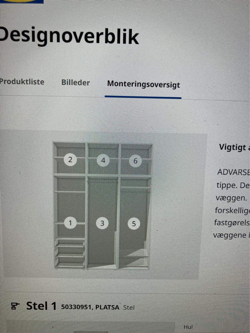 Opbæring og montering af garderobeskab