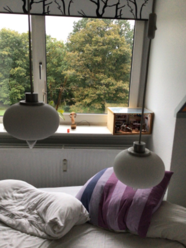 Hængt 2 små ( glaspendeler) og 2 store hængelamper ( glas)op i loftet og  2 Ikealamper op ( Nymåne)