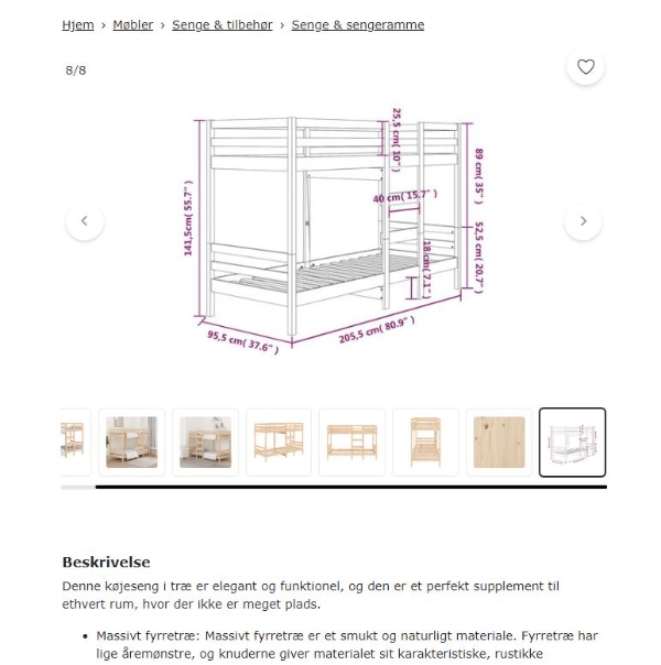 Samling af køjeseng