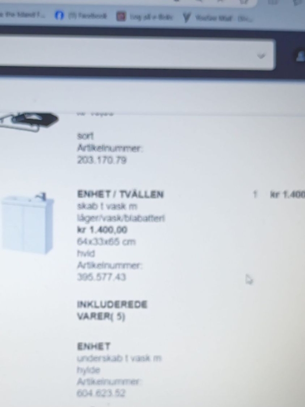 opsætning af toiletmøbel m vask