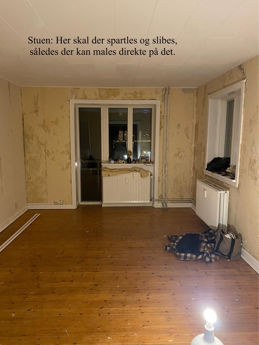 Spartel af vægge i 3 rum + loft i 1 rum