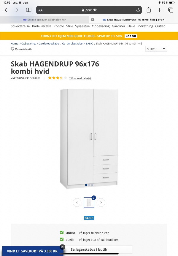 Samling af to garderobeskabe (HAGENDRUP 96x176) og garderobeskab (SALTOV 204x222)