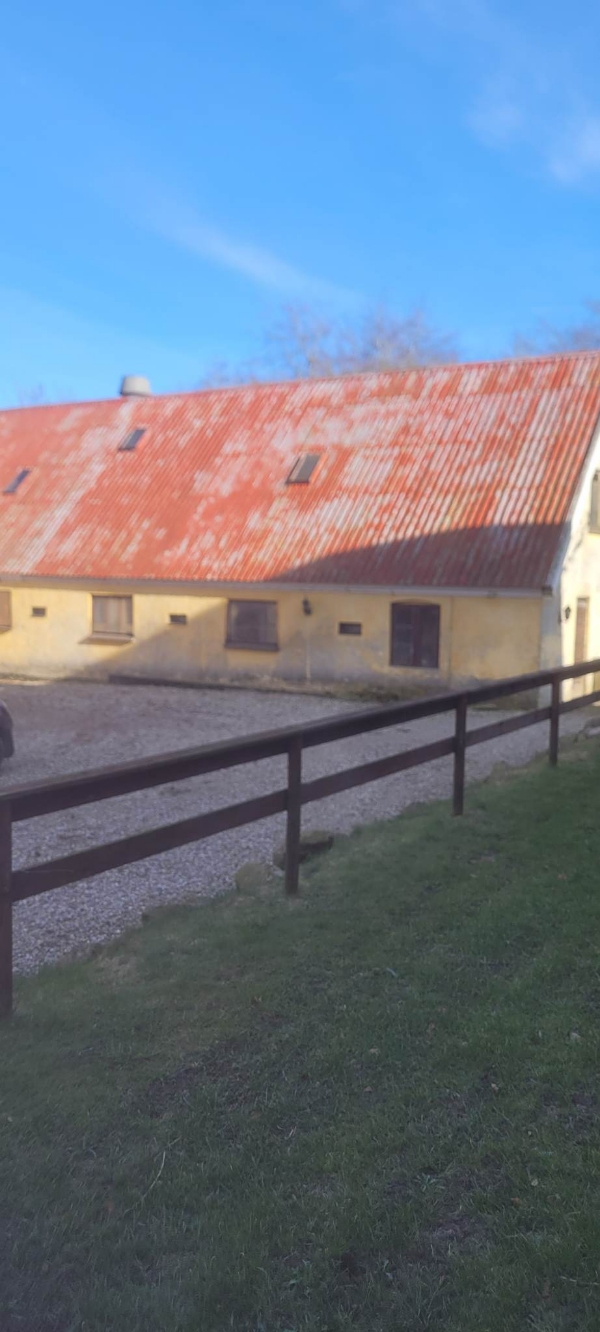 Maling eller vandskuring af staldbygninger udvendigt 520 m2 lille stilads kræves til gavle