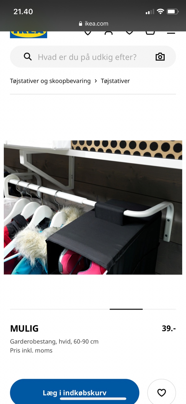 Hænge garderobe stang og hylder