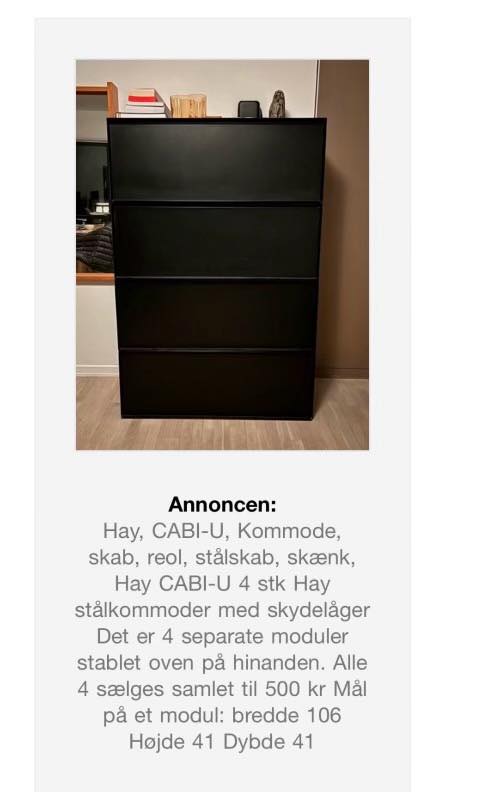 Afhentning af møbler ved sælger + afleveres