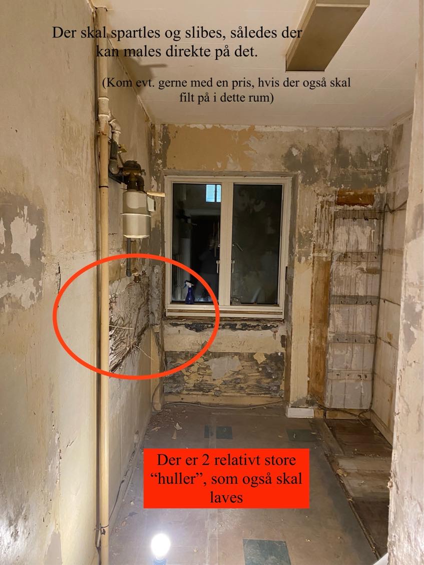 Spartel af vægge i 3 rum + loft i 1 rum