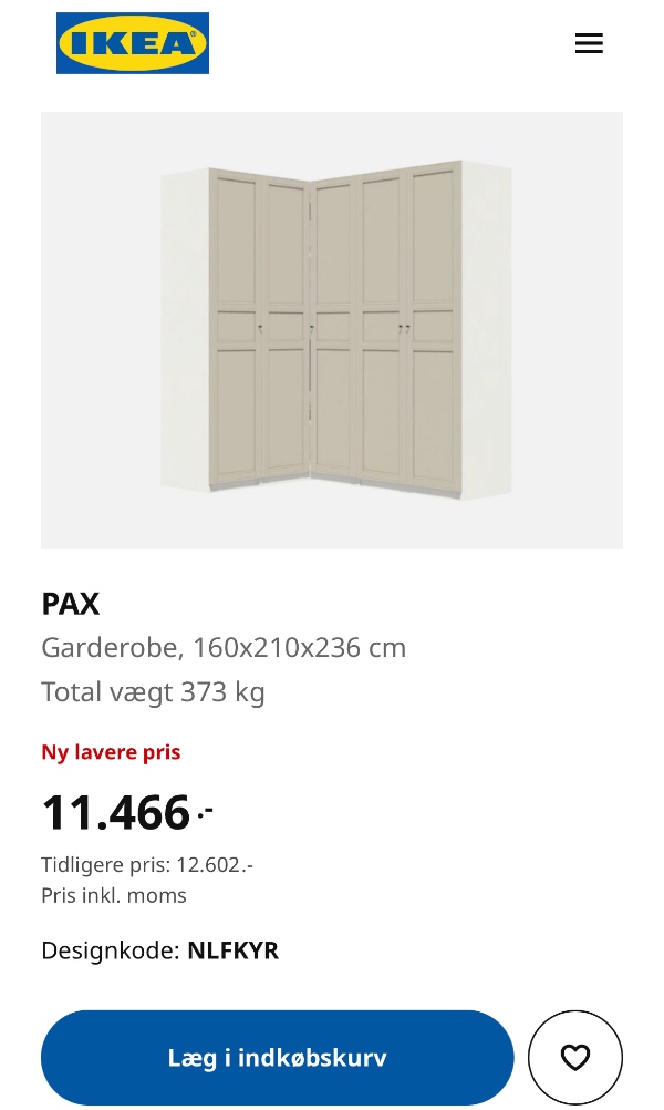 Samlet Ikea Pax hjørneskab inkl. indmad