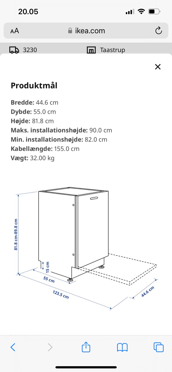 Installation af opvaskemaskine