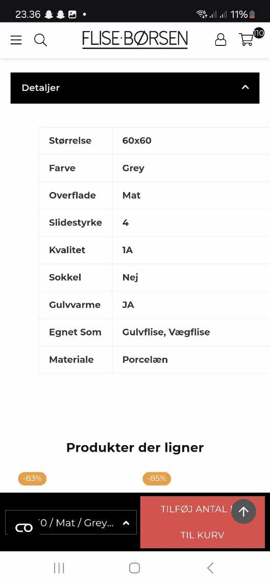 86m2 fliser skal ligges I åben kælder.
