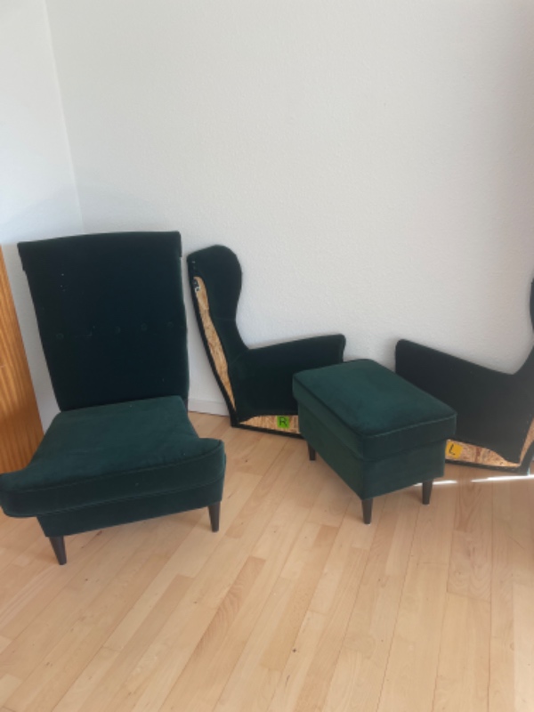 Samlet stol og kommode + hængt 3 knager op + hængt lampe op