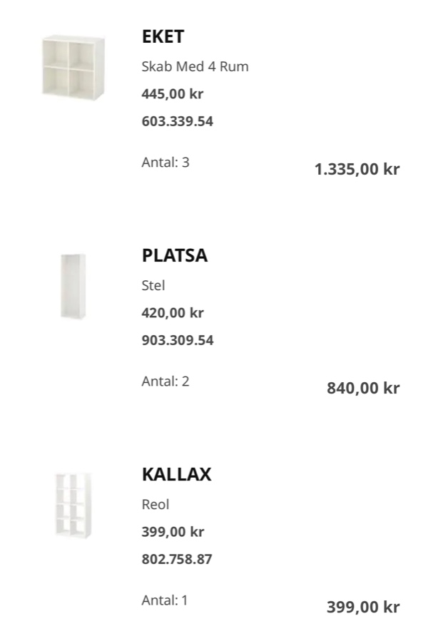 Samling af IKEA møbler