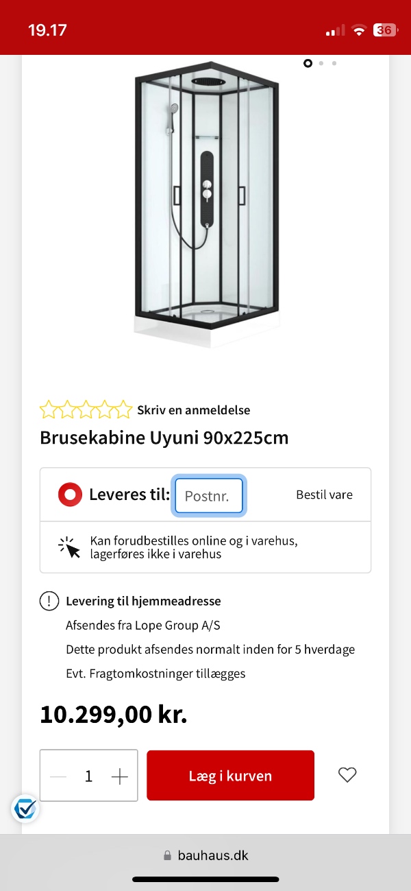 Samling af brusekabine