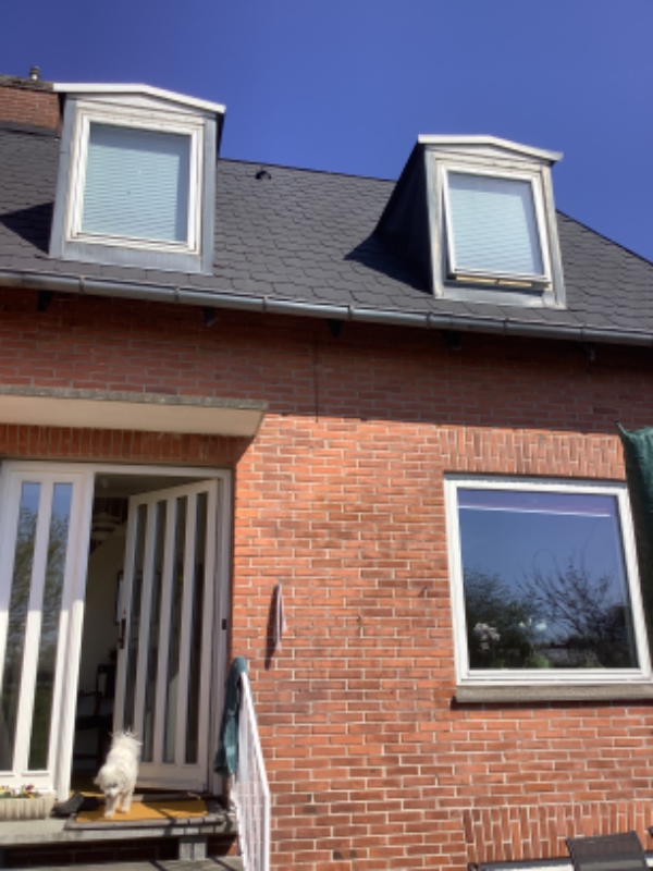 Malet inddækning over 3 kviste og istandsat og malet ældre veluxvindue