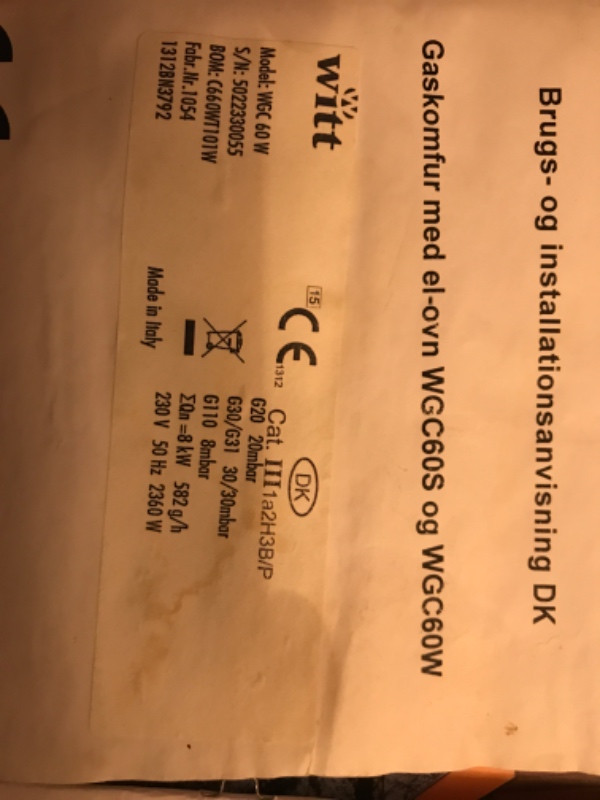 Installering af gaskomfur (Frederiksberg), opvaskemaskine og vaskemaskine