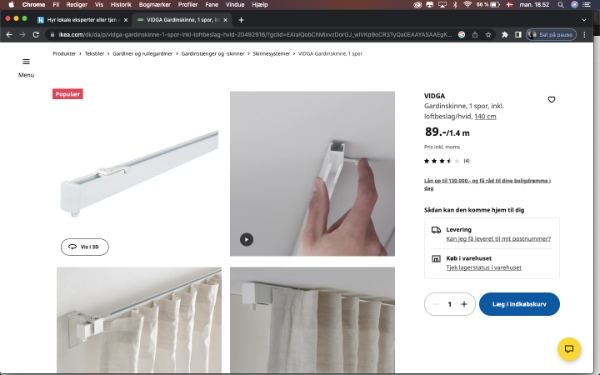 Opsætning af gardin i loftet