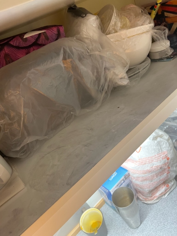 Hjālpe til rengøring I køkken og slibning af køkkengulvet.