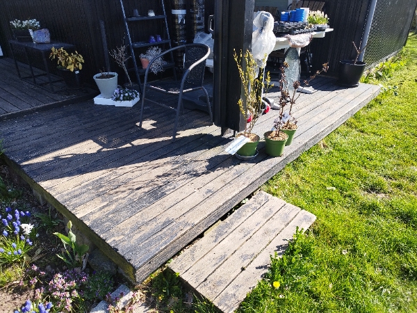 Terrasse i Douglas - 35 m2 - måske 42 med lille forlængelse to steder