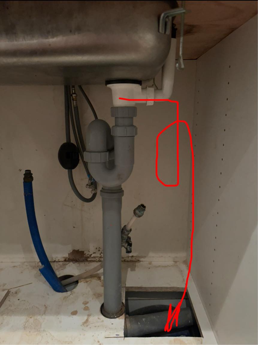 Installation af bord opvaskemaskine, og afløb